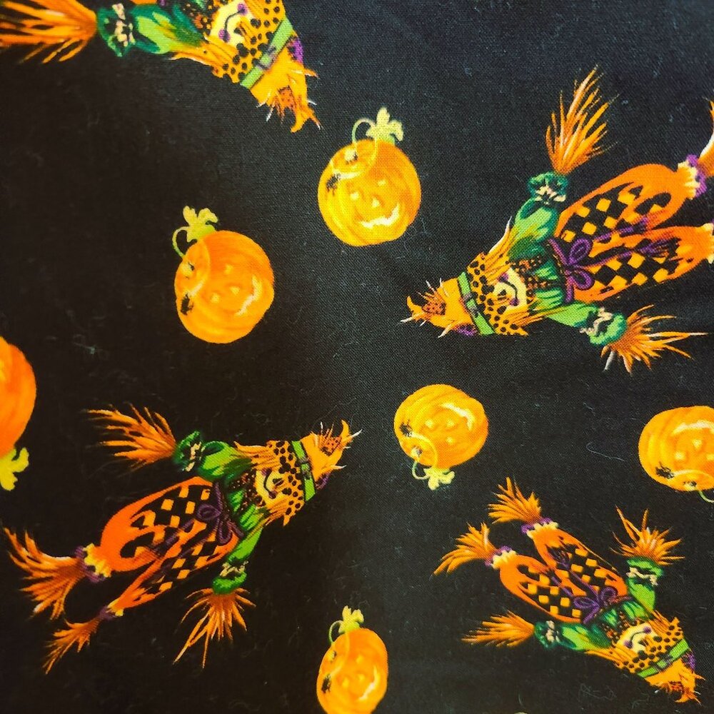 Vintage 90s Women's Medium Halloween Vest Black Pumpkin Scarecrow Print Fall - Picture 6 of 7
